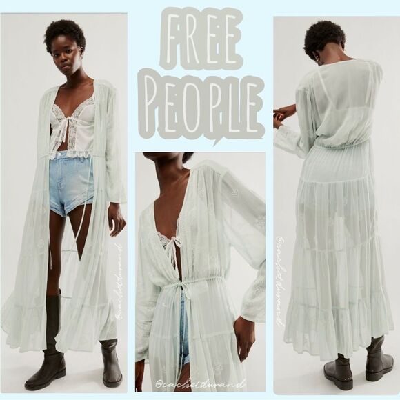 NWT ☯️ FP LA CIENEGA EMBROIDERED KIMONO IN SKY BLUE ☯️ NWT - Picture 7 of 7